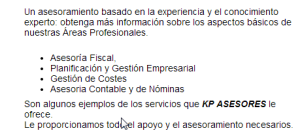 Ejemplo de servicio de asesoría de KP Asesores.